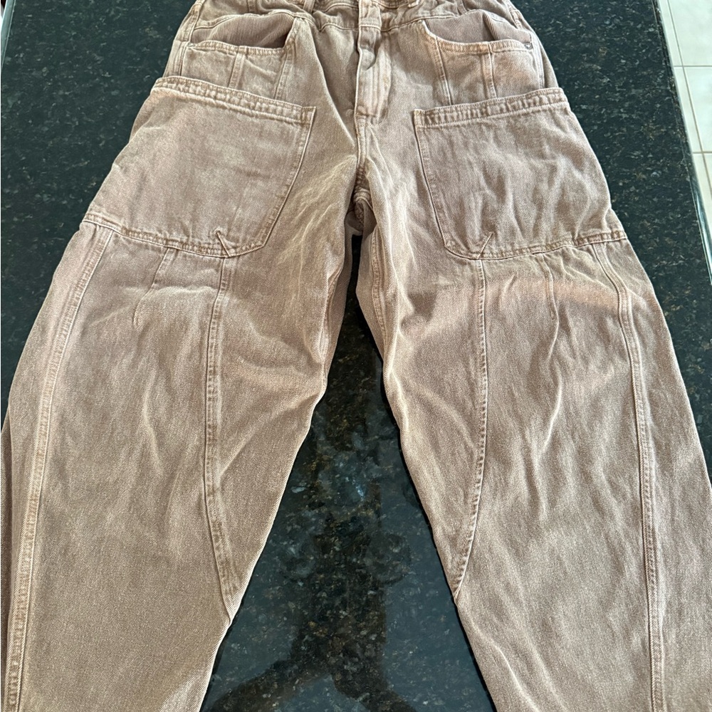 We The Free Women's Brown Barrel Legged Cropped Jeans